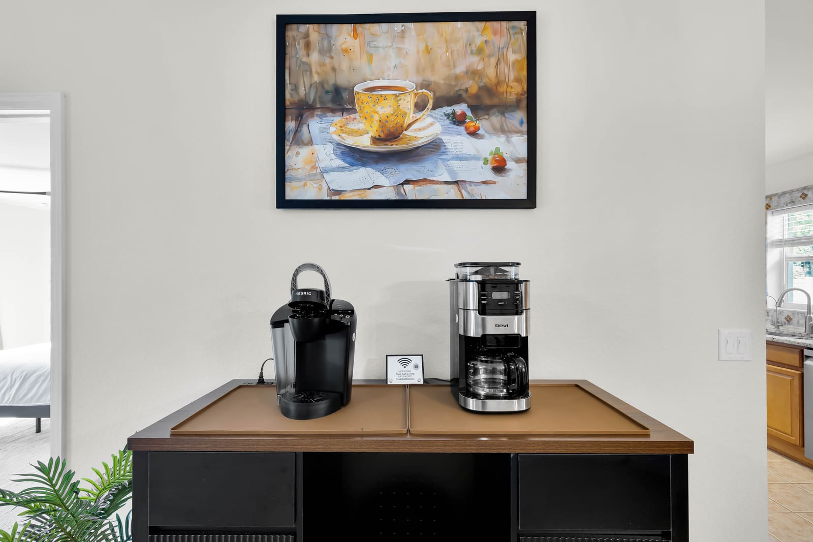 Coffee station with Keurig and grind-and-brew maker